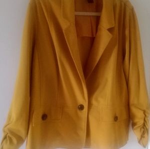 MULTIPLES Mustard Solid Shawl Neck Blazer